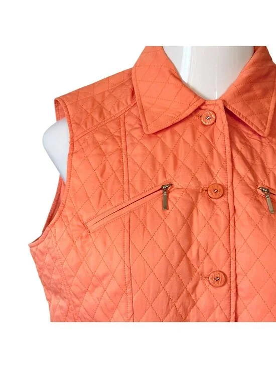 Womens I.C.Y. Quilted Vest XL Creamsicle Orange With Pockets Lightweight Layer - Picture 11 of 15